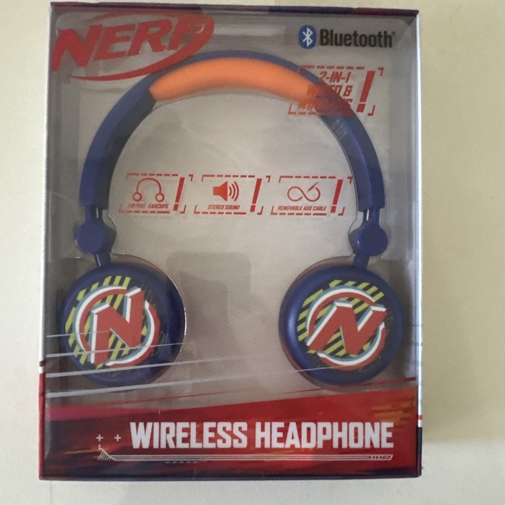 NERF 2-in-1 Bluetooth Wireless Headphones Kids Blue Orange Built-In Mic New